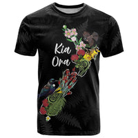 Kia Ora New Zealand Floral Personalized T Shirt Black - Polynesian Pride