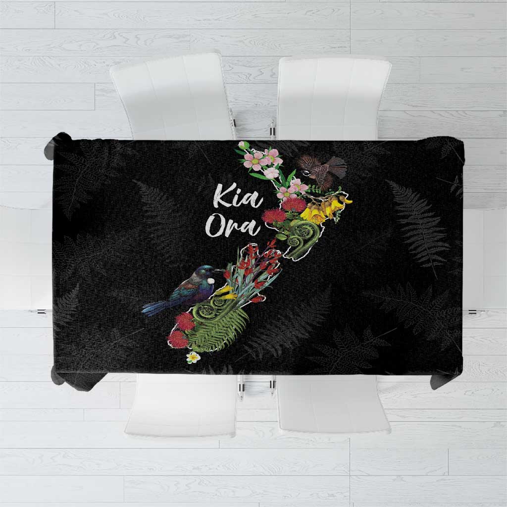Kia Ora New Zealand Floral Tablecloth Black - Polynesian Pride