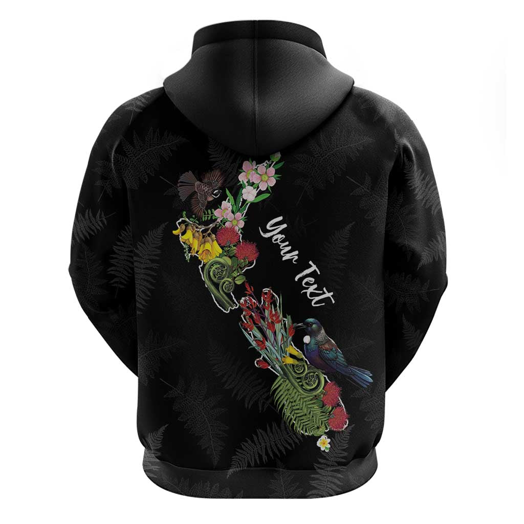 Kia Ora New Zealand Floral Personalized Zip Hoodie Black - Polynesian Pride