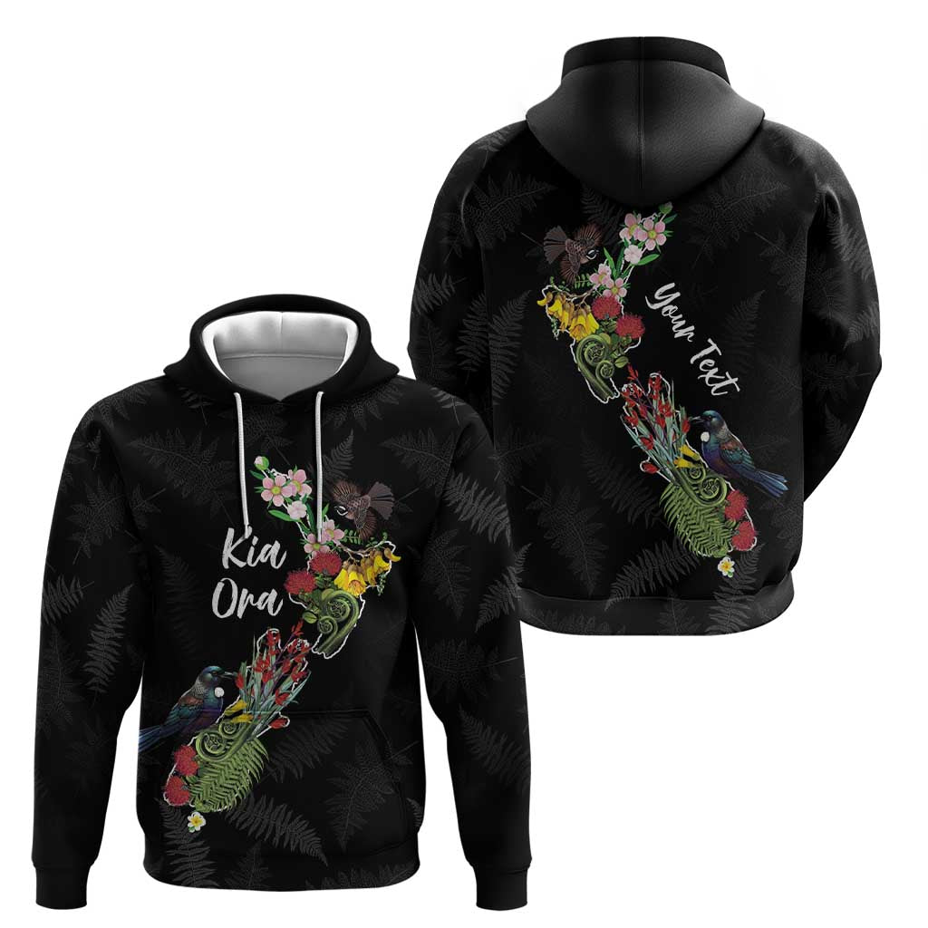 Kia Ora New Zealand Floral Personalized Zip Hoodie Black - Polynesian Pride