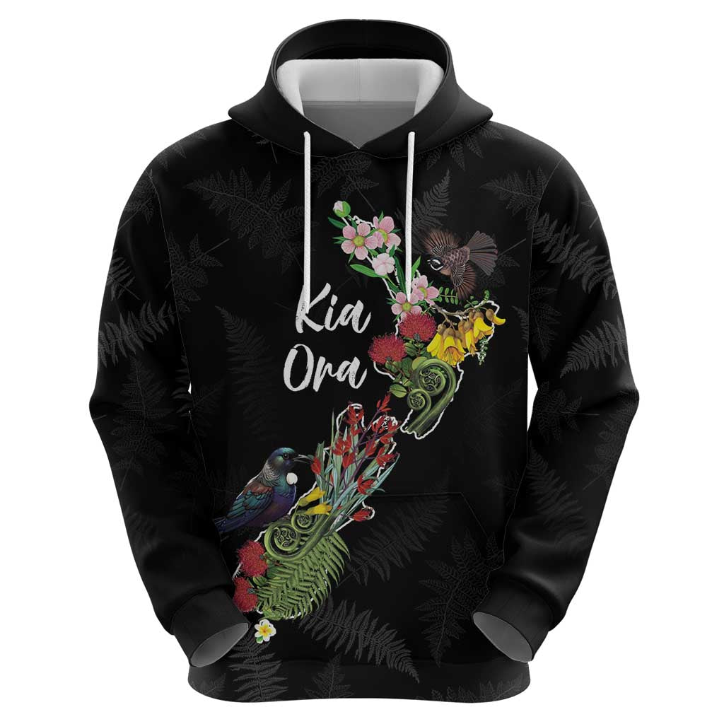 Kia Ora New Zealand Floral Personalized Zip Hoodie Black - Polynesian Pride