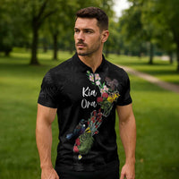 Kia Ora New Zealand Floral Personalized Zipper Polo Shirt Black - Polynesian Pride