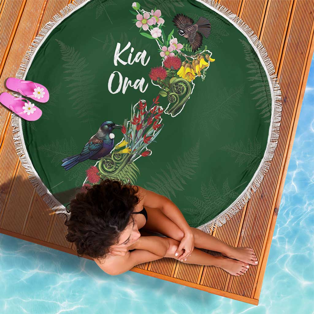 Kia Ora New Zealand Floral Beach Blanket Sage Green - Polynesian Pride