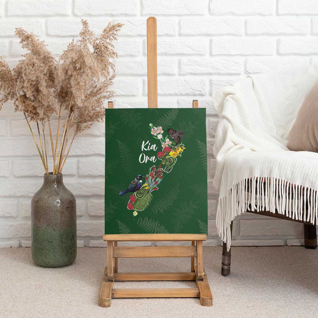 Kia Ora New Zealand Floral Canvas Wall Art Sage Green - Polynesian Pride
