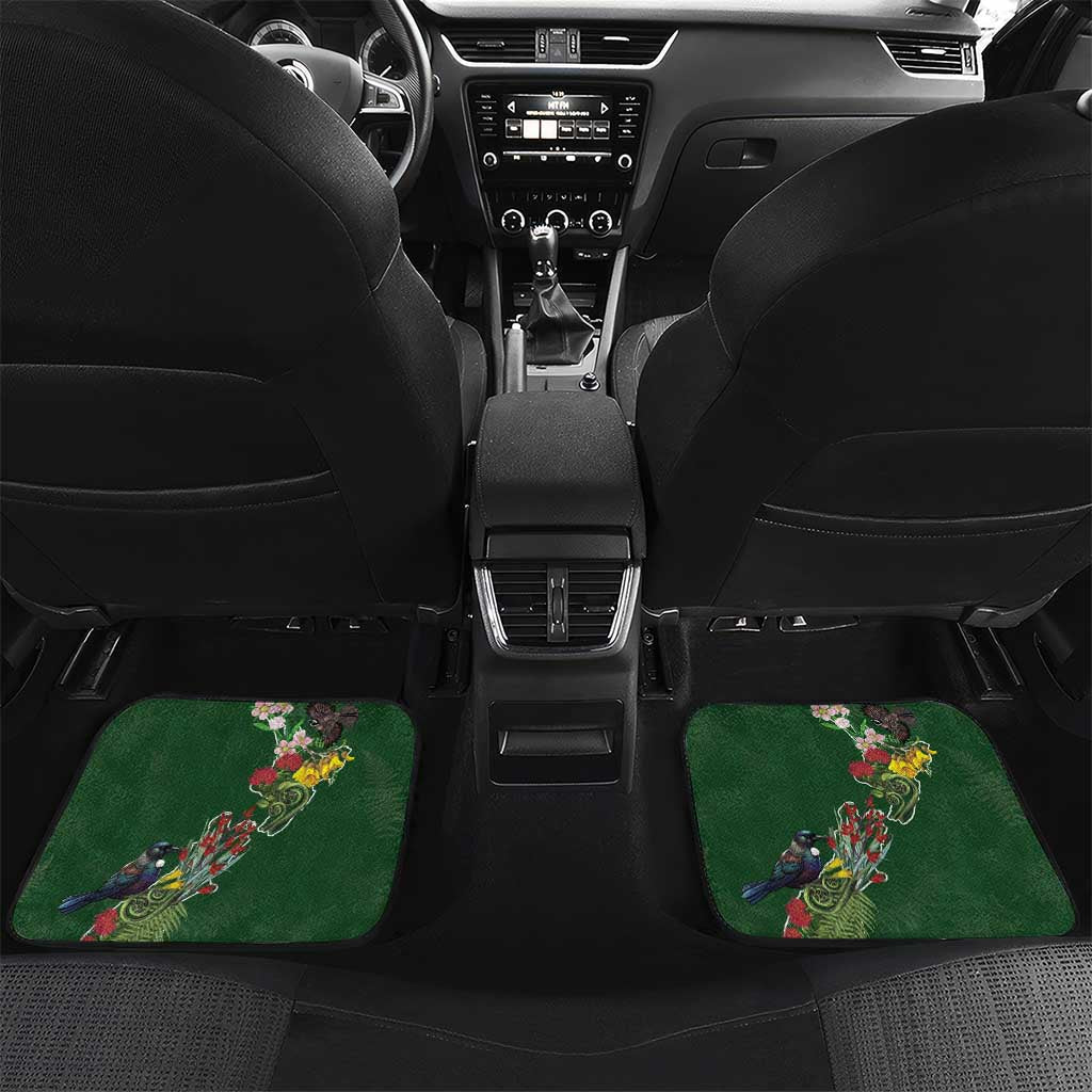Kia Ora New Zealand Floral Personalized Car Mats Sage Green - Polynesian Pride