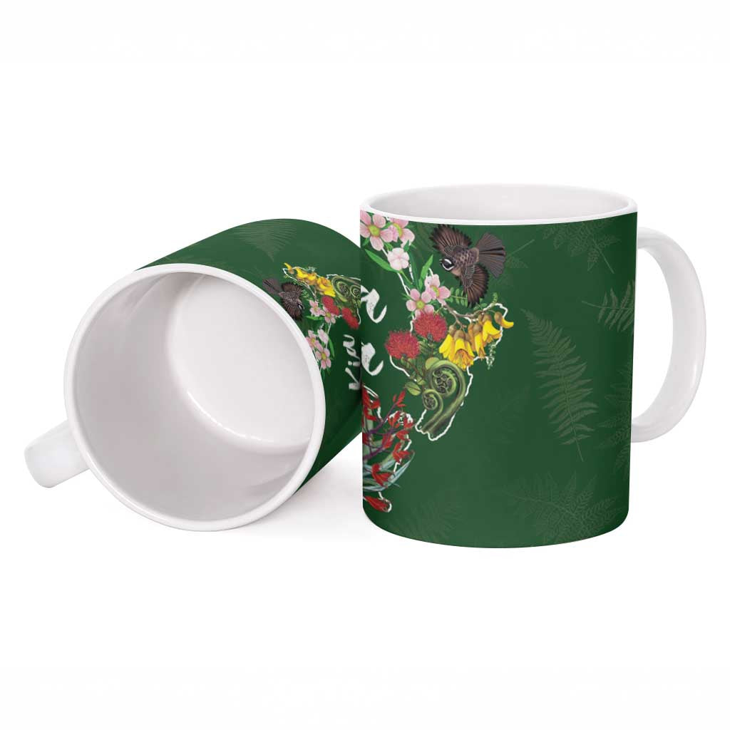 Kia Ora New Zealand Floral Ceramic Mug Sage Green - Polynesian Pride