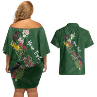 Kia Ora New Zealand Floral Personalized Couples Matching Off Shoulder Short Dress and Hawaiian Shirt Sage Green LT7 - Polynesian Pride