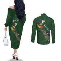 Kia Ora New Zealand Floral Personalized Couples Matching Off The Shoulder Long Sleeve Dress and Long Sleeve Button Shirt Sage Green LT7 - Polynesian Pride