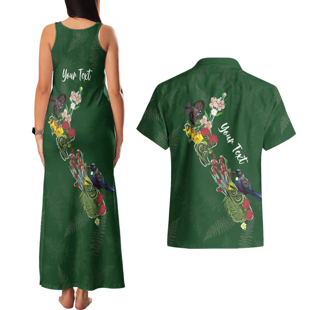 Kia Ora New Zealand Floral Personalized Couples Matching Tank Maxi Dress and Hawaiian Shirt Sage Green LT7 - Polynesian Pride