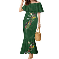 Kia Ora New Zealand Floral Personalized Family Matching Mermaid Dress and Hawaiian Shirt Sage Green - Polynesian Pride