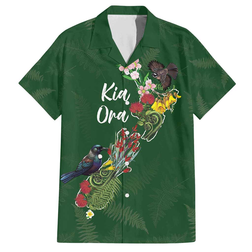Kia Ora New Zealand Floral Personalized Family Matching Off Shoulder Maxi Dress and Hawaiian Shirt Sage Green - Polynesian Pride