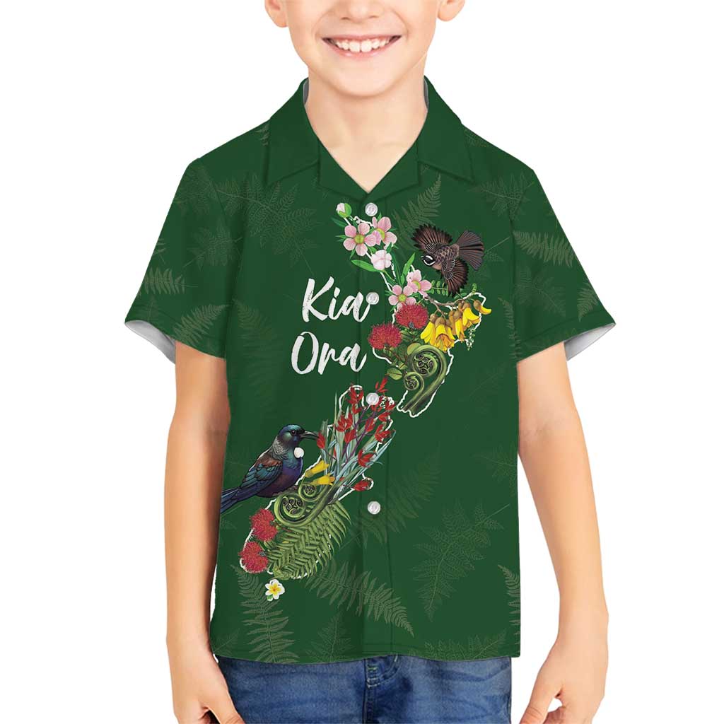 Kia Ora New Zealand Floral Personalized Family Matching Off Shoulder Maxi Dress and Hawaiian Shirt Sage Green - Polynesian Pride