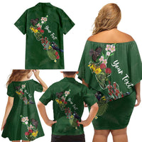 Kia Ora New Zealand Floral Personalized Family Matching Off Shoulder Short Dress and Hawaiian Shirt Sage Green - Polynesian Pride