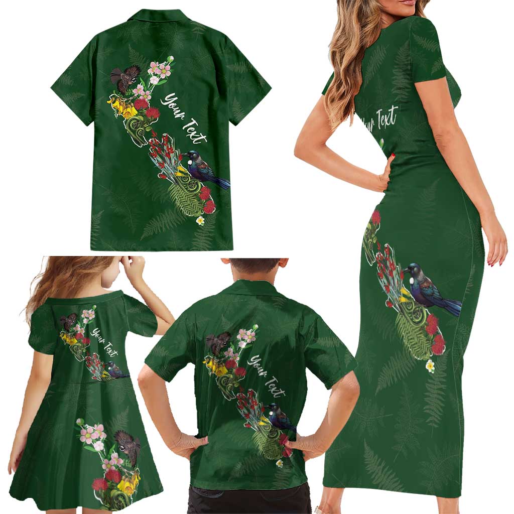 Kia Ora New Zealand Floral Personalized Family Matching Short Sleeve Bodycon Dress and Hawaiian Shirt Sage Green - Polynesian Pride