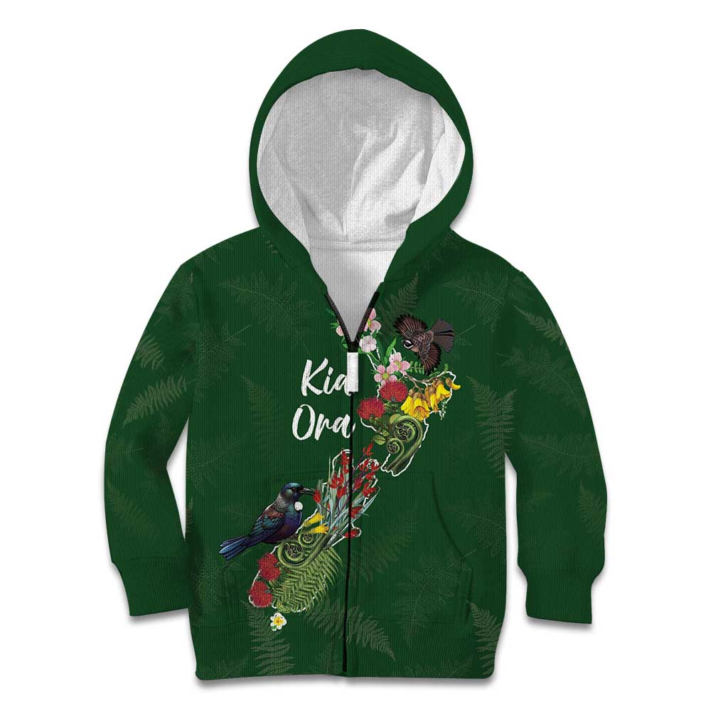 Kia Ora New Zealand Floral Personalized Kid Hoodie Sage Green - Polynesian Pride
