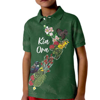 Kia Ora New Zealand Floral Personalized Kid Polo Shirt Sage Green - Polynesian Pride