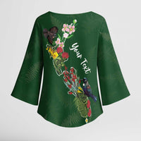 Kia Ora New Zealand Floral Personalized Kimono Sleeve Blouse Sage Green - Polynesian Pride