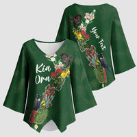 Kia Ora New Zealand Floral Personalized Kimono Sleeve Blouse Sage Green - Polynesian Pride