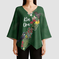 Kia Ora New Zealand Floral Personalized Kimono Sleeve Blouse Sage Green - Polynesian Pride