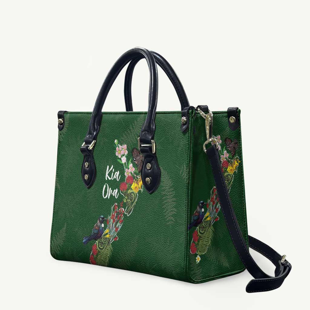Kia Ora New Zealand Floral Leather Bag Sage Green - Polynesian Pride