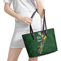 Kia Ora New Zealand Floral Leather Tote Bag Sage Green - Polynesian Pride