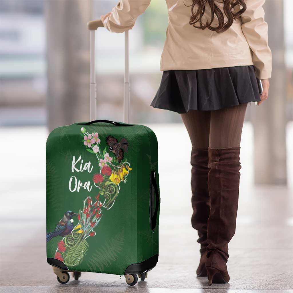Kia Ora New Zealand Floral Luggage Cover Sage Green - Polynesian Pride