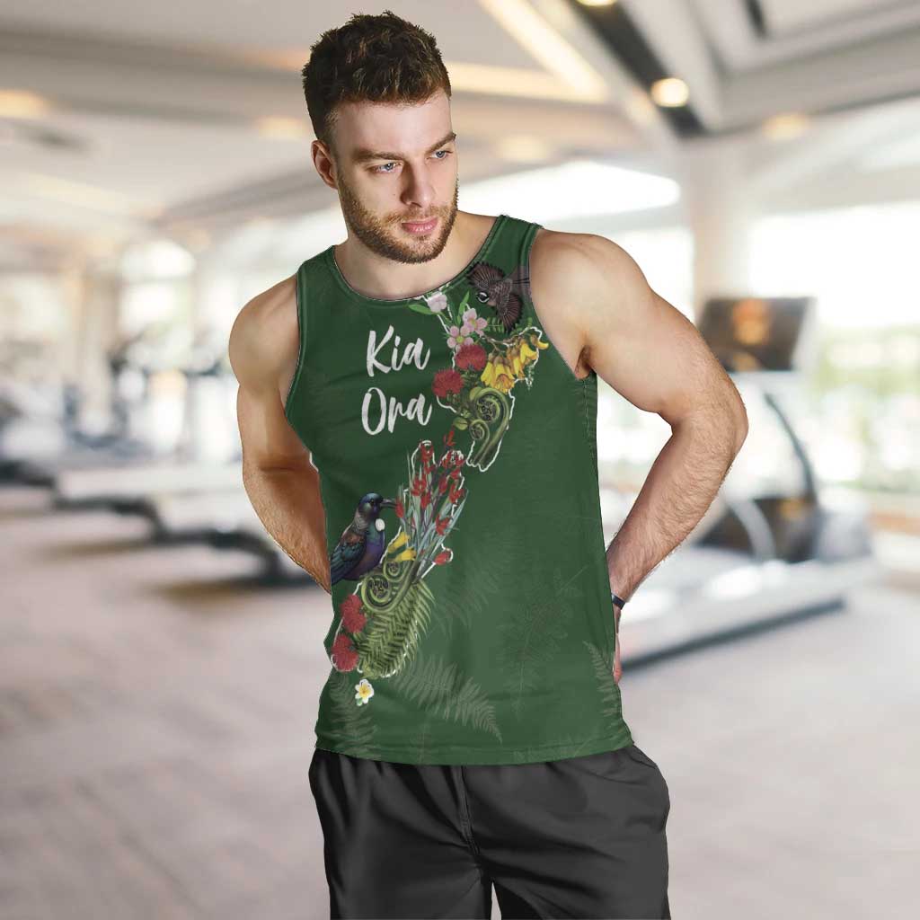 Kia Ora New Zealand Floral Personalized Men Tank Top Sage Green - Polynesian Pride