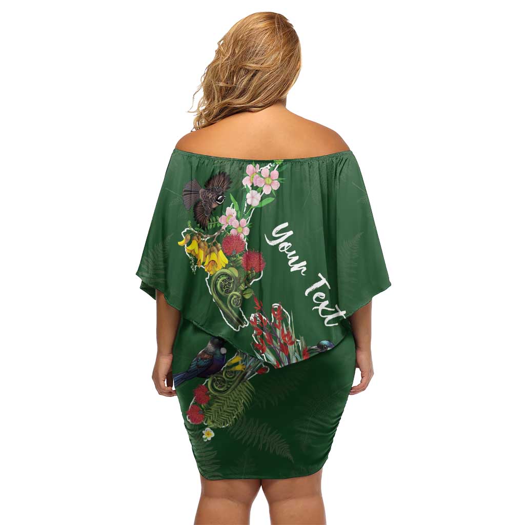 Kia Ora New Zealand Floral Personalized Off Shoulder Short Dress Sage Green - Polynesian Pride