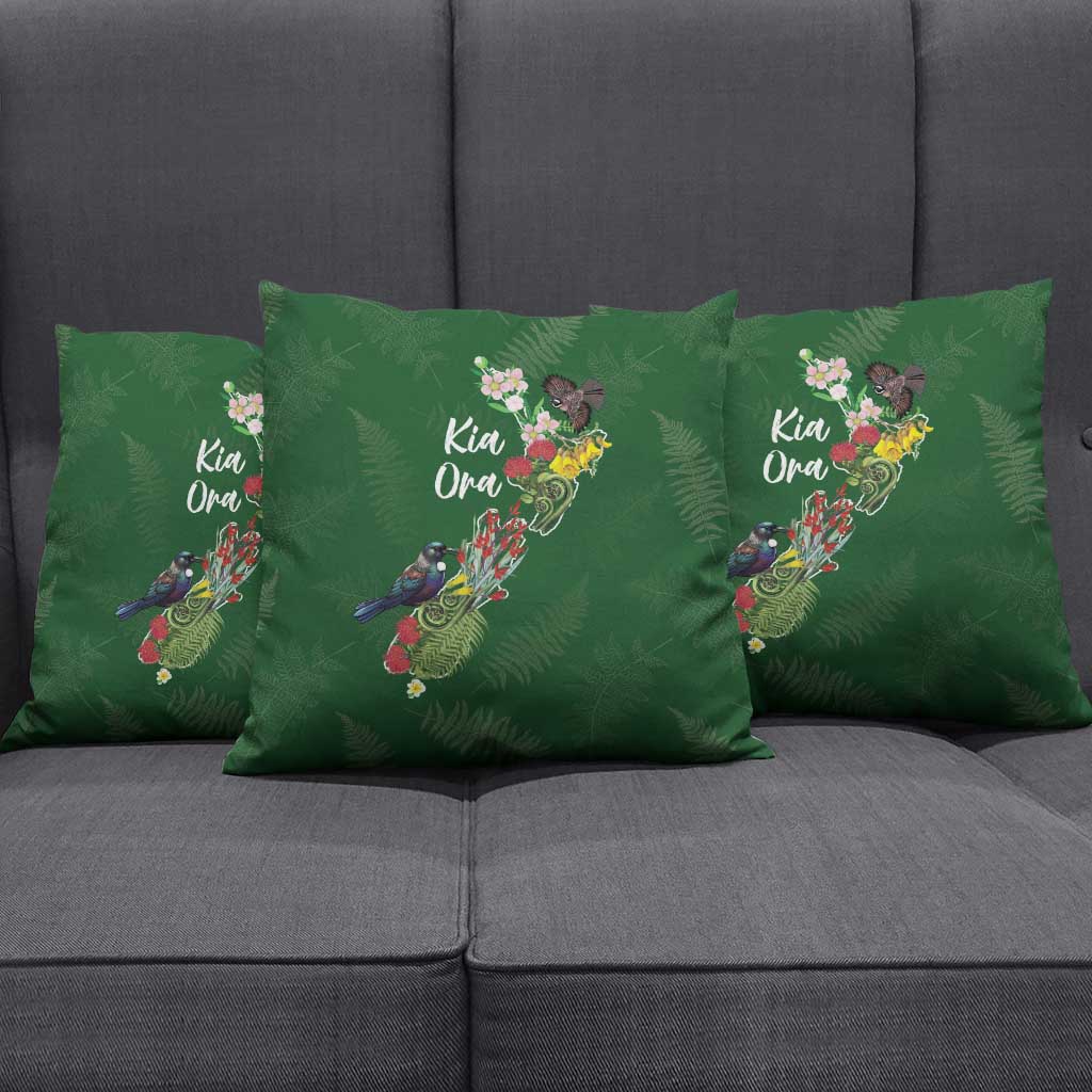Kia Ora New Zealand Floral Pillow Cover Sage Green - Polynesian Pride