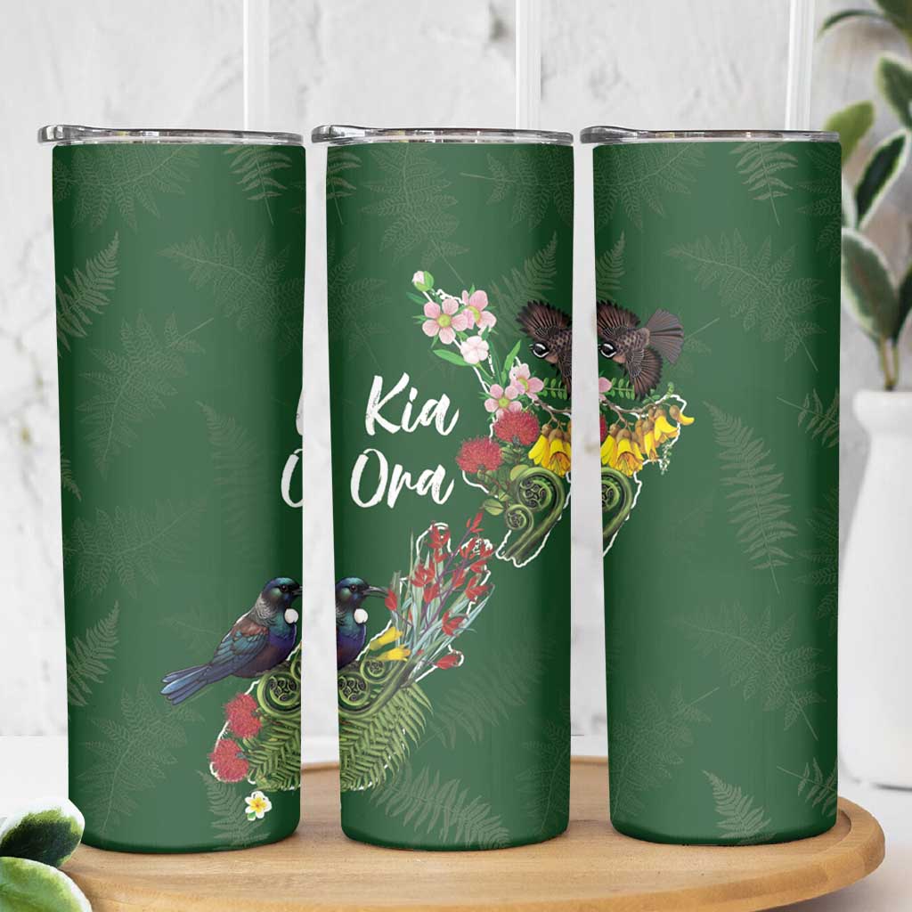 Kia Ora New Zealand Floral Skinny Tumbler Sage Green - Polynesian Pride