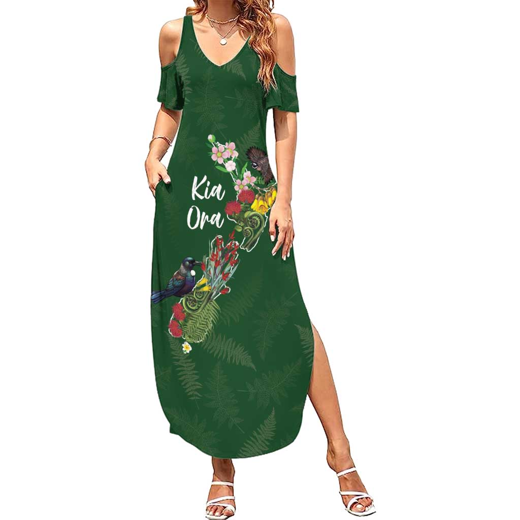 Kia Ora New Zealand Floral Personalized Summer Maxi Dress Sage Green - Polynesian Pride
