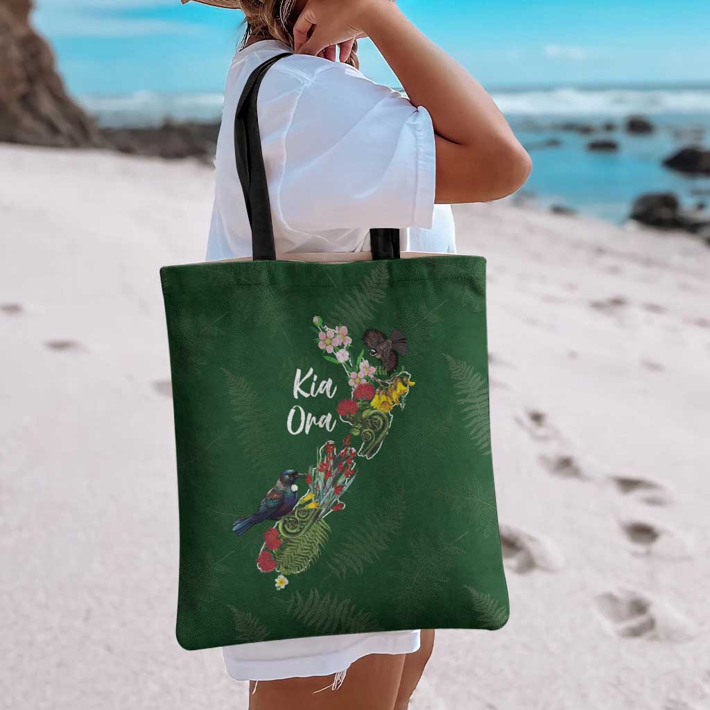 Kia Ora New Zealand Floral Tote Bag Sage Green - Polynesian Pride