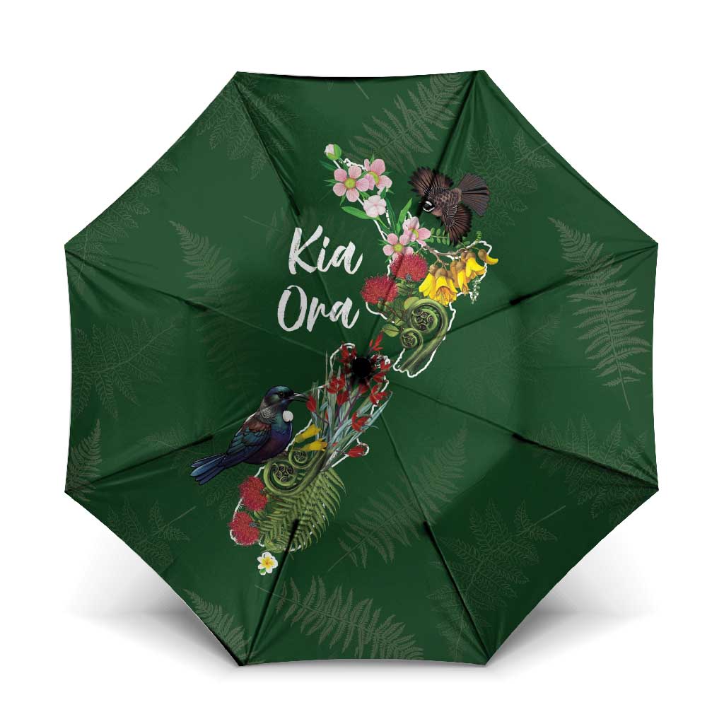 Kia Ora New Zealand Floral Umbrella Sage Green - Polynesian Pride
