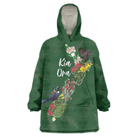 Kia Ora New Zealand Floral Personalized Wearable Blanket Hoodie Sage Green - Polynesian Pride