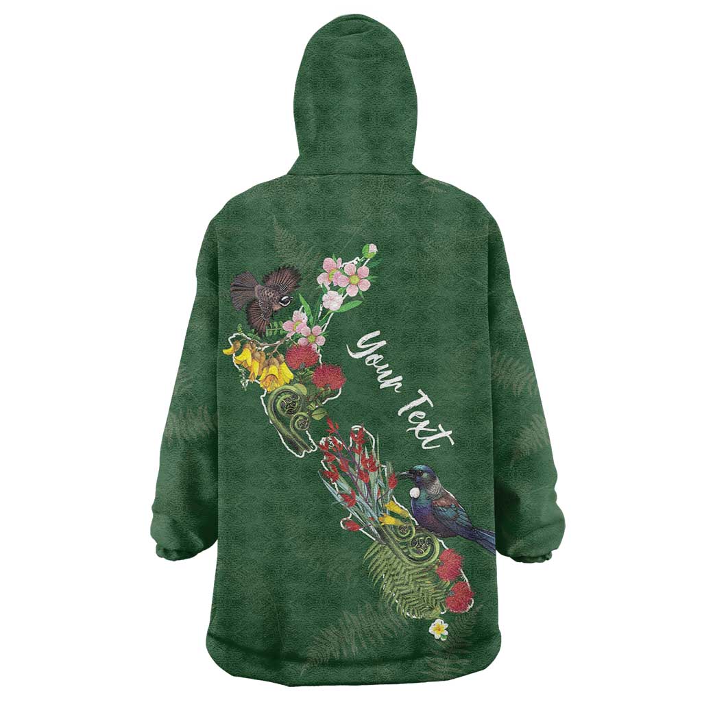 Kia Ora New Zealand Floral Personalized Wearable Blanket Hoodie Sage Green - Polynesian Pride