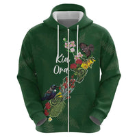 Kia Ora New Zealand Floral Personalized Zip Hoodie Sage Green - Polynesian Pride