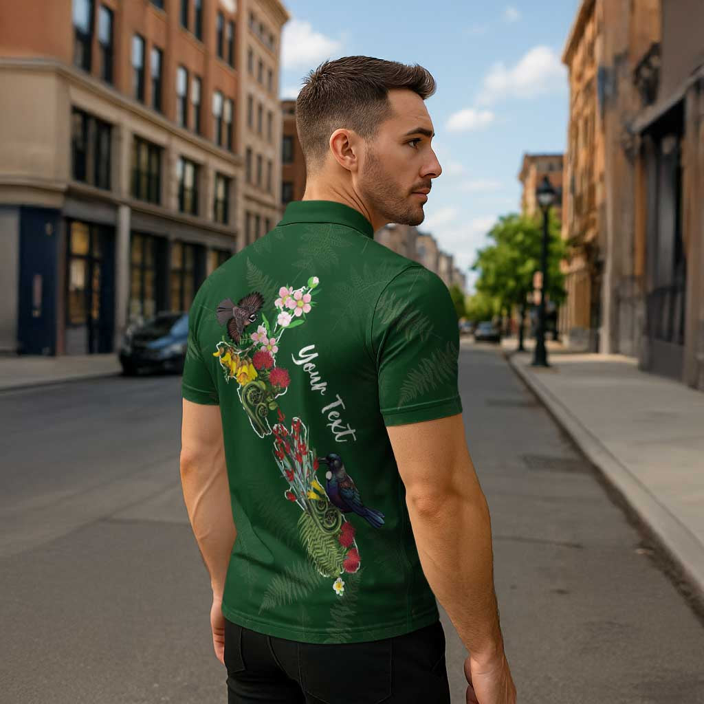 Kia Ora New Zealand Floral Personalized Zipper Polo Shirt Sage Green - Polynesian Pride