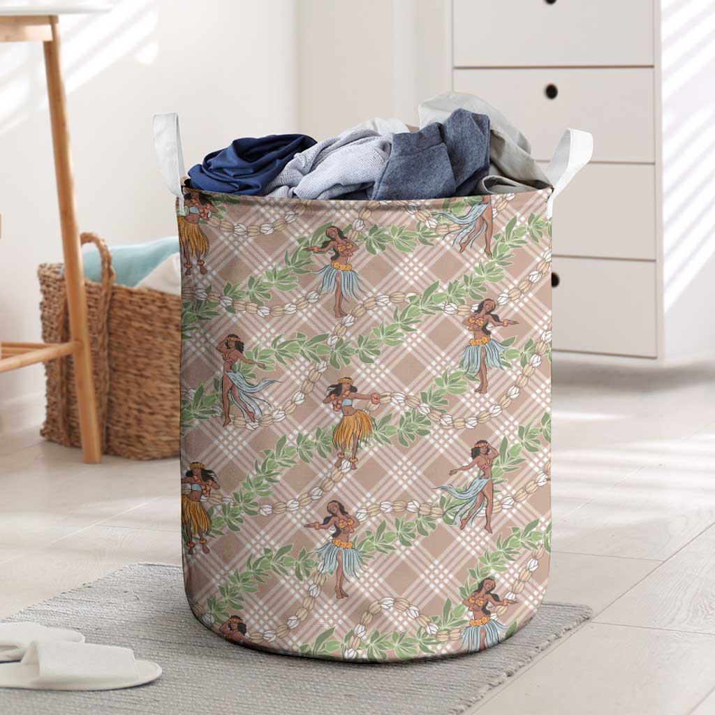 Beige Palaka Hula Girls Seamless Hawaii Aloha Laundry Basket - Polynesian Pride