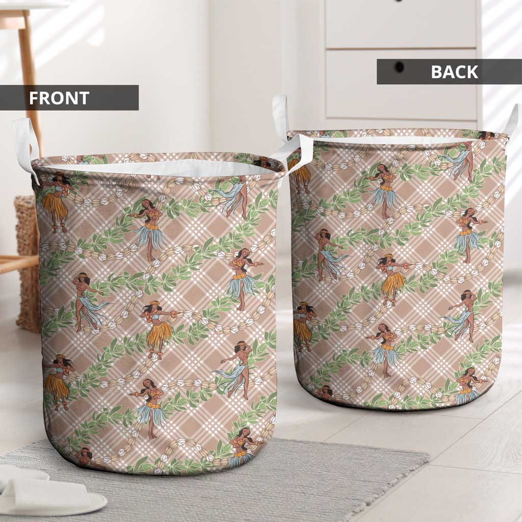 Beige Palaka Hula Girls Seamless Hawaii Aloha Laundry Basket - Polynesian Pride