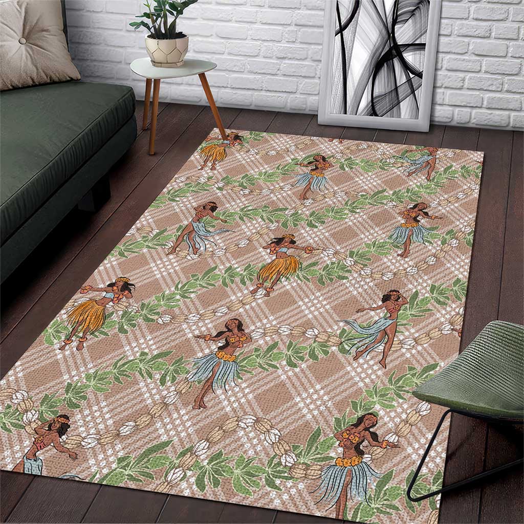 Beige Palaka Hula Girls Seamless Hawaii Aloha Area Rug - Polynesian Pride