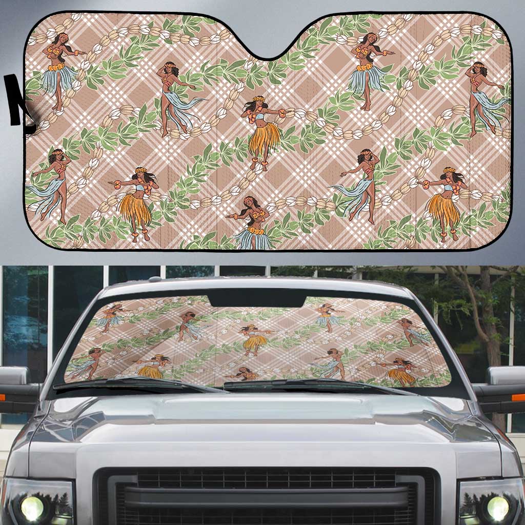 Beige Palaka Hula Girls Seamless Hawaii Aloha Auto Sun Shade - Polynesian Pride