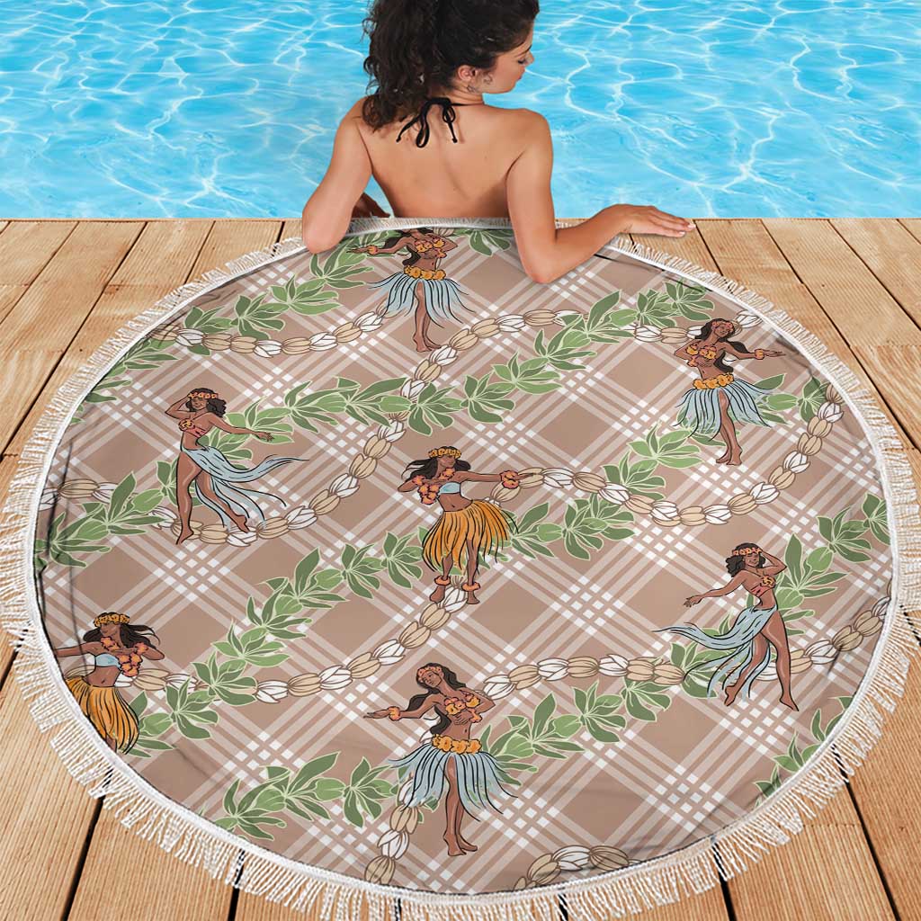 Beige Palaka Hula Girls Seamless Hawaii Aloha Beach Blanket - Polynesian Pride