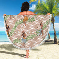 Beige Palaka Hula Girls Seamless Hawaii Aloha Beach Blanket - Polynesian Pride