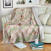 Beige Palaka Hula Girls Seamless Hawaii Aloha Blanket - Polynesian Pride