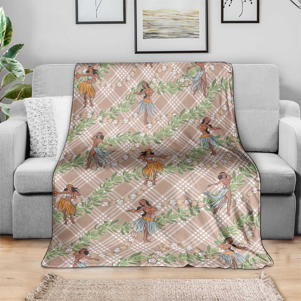 Beige Palaka Hula Girls Seamless Hawaii Aloha Blanket - Polynesian Pride