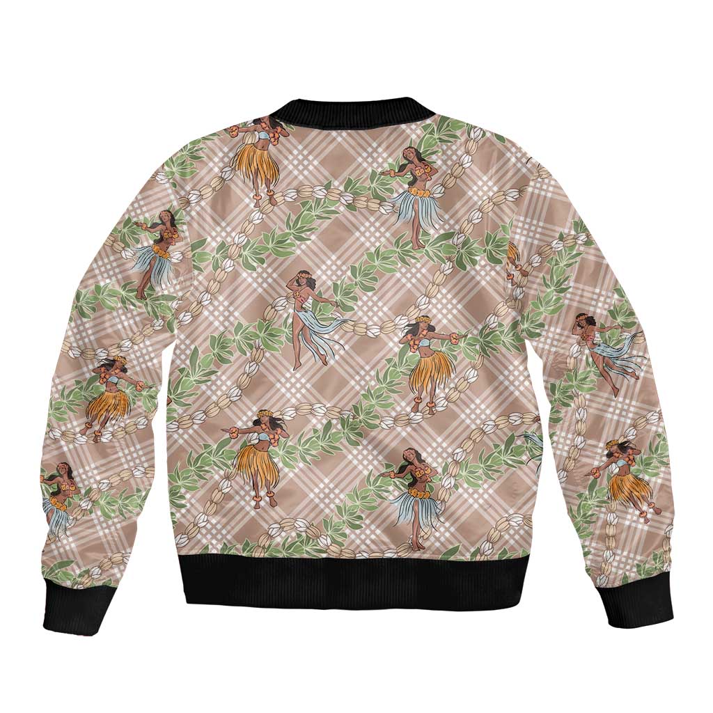 Beige Palaka Hula Girls Seamless Hawaii Aloha Bomber Jacket - Polynesian Pride