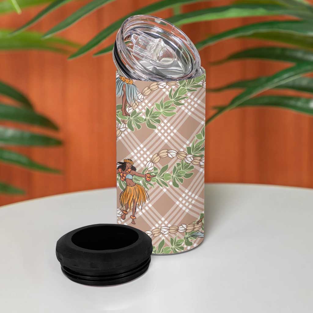 Beige Palaka Hula Girls Seamless Hawaii Aloha 4 in 1 Can Cooler Tumbler - Polynesian Pride