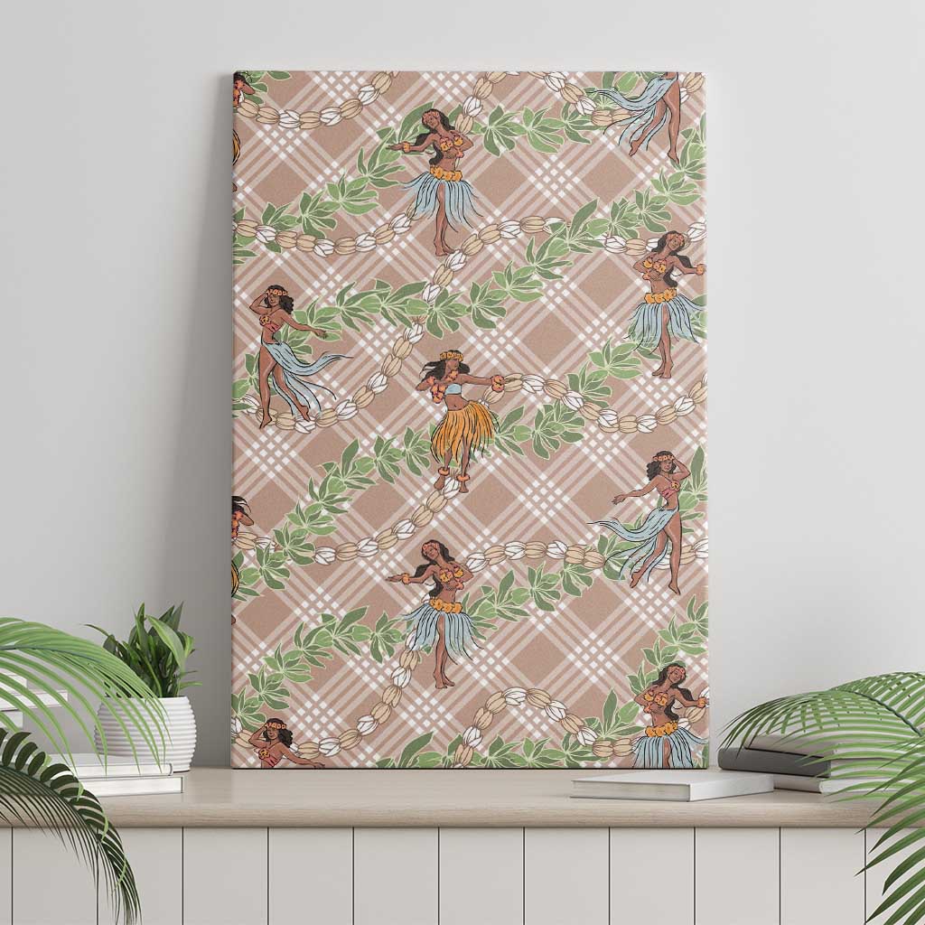 Beige Palaka Hula Girls Seamless Hawaii Aloha Canvas Wall Art - Polynesian Pride