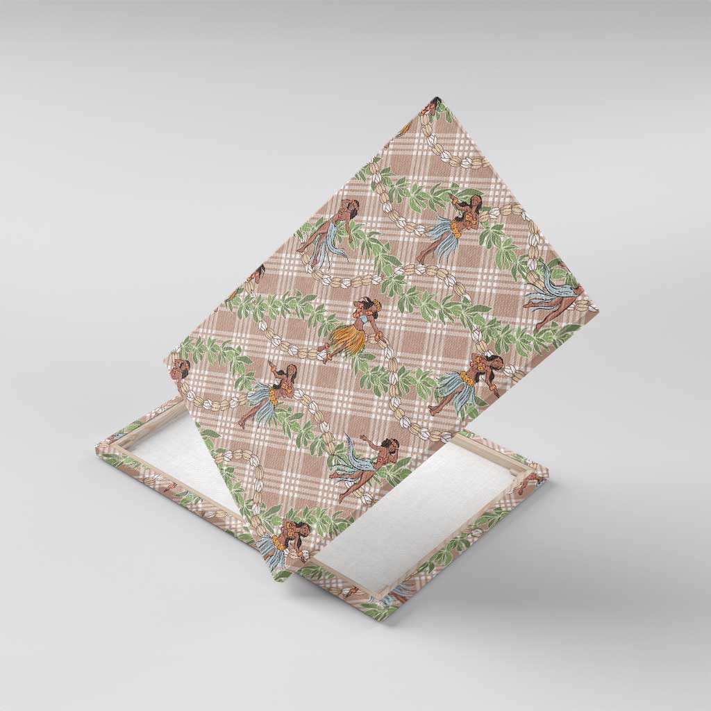 Beige Palaka Hula Girls Seamless Hawaii Aloha Canvas Wall Art - Polynesian Pride