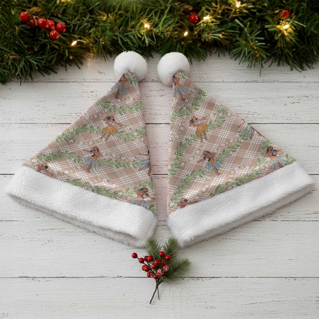 Beige Palaka Hula Girls Seamless Hawaii Aloha Christmas Santa Hat - Polynesian Pride